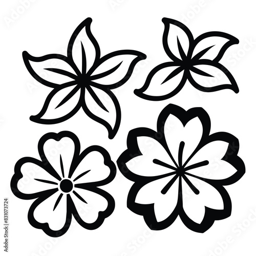 Set of Hibiscus Flower outline icon black vector on white background