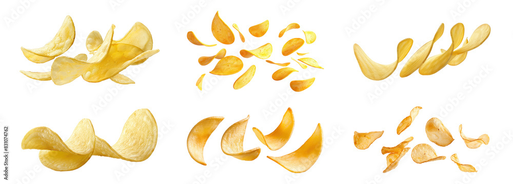 Crispy golden potato chips, cut out - stock png. Crispy golden potato chips, cut out - stock png.