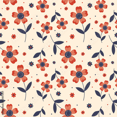 Vibrant Orange and Blue Floral Seamless Pattern