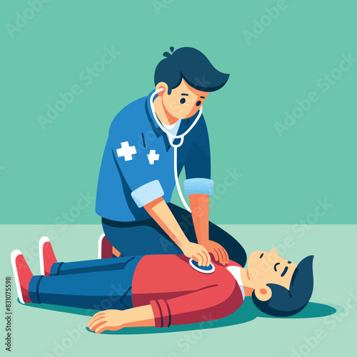 Cartoon of a health worker checking on an unconscious person