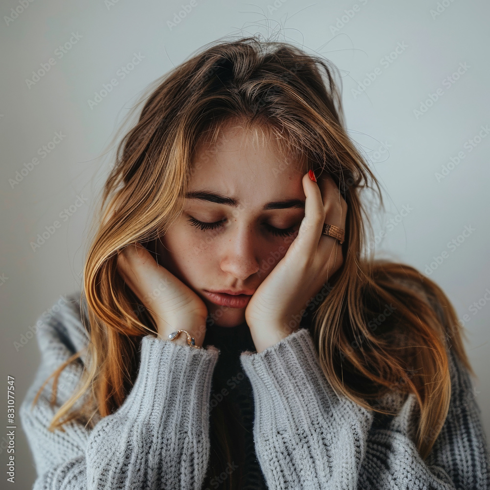 young woman with upset expression, reflecting sadness and introspection. Emotional intelligence concept young woman with upset expression, reflecting sadness and introspection. Emotional intelligence concept