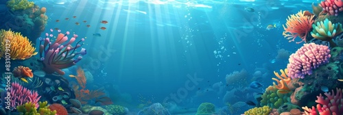 Underwater landscape. fish, algae and coral reefs are beautiful and colorful. background with sea vegetation and animals