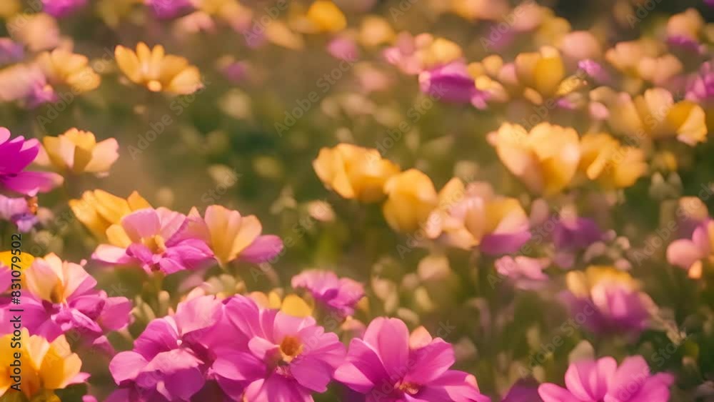 Vibrant Pink and Yellow Flower Field Generative AI Vibrant Pink and Yellow Flower Field Generative AI