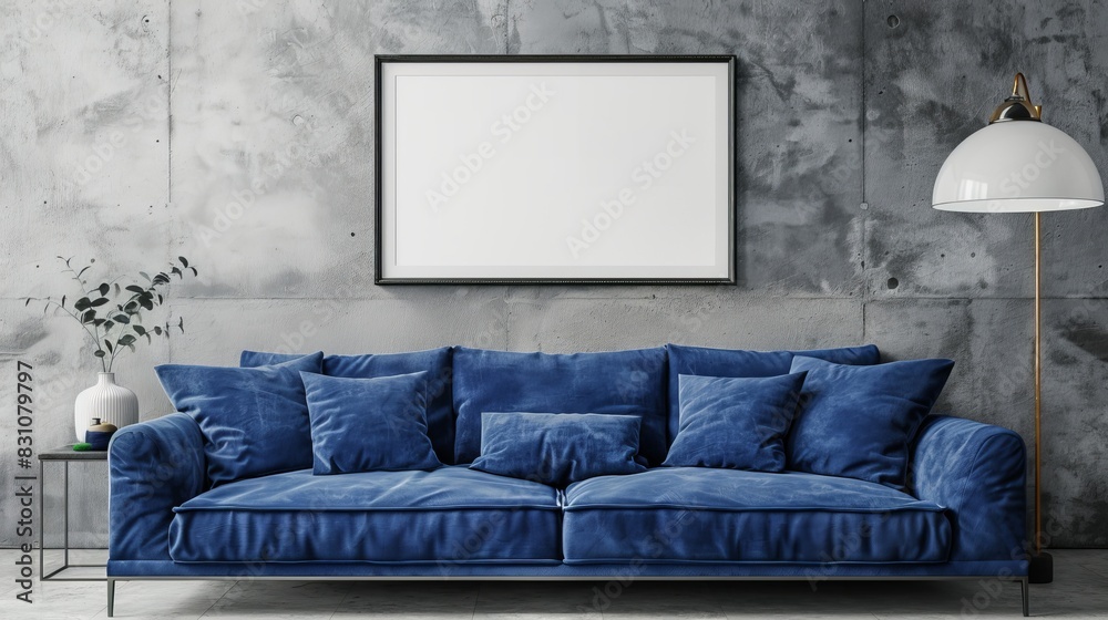 Stylish Frame Mockup in Vibrant Blue Room, Ideal for Bold Art Showcases, Contemporary and Elegant Stylish Frame Mockup in Vibrant Blue Room, Ideal for Bold Art Showcases, Contemporary and Elegant
