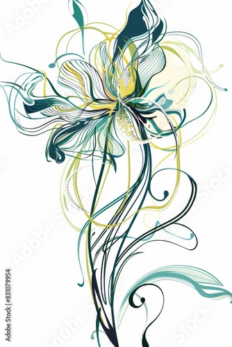 Wallpaper Mural Elegant Flower Drawing on White Background Torontodigital.ca