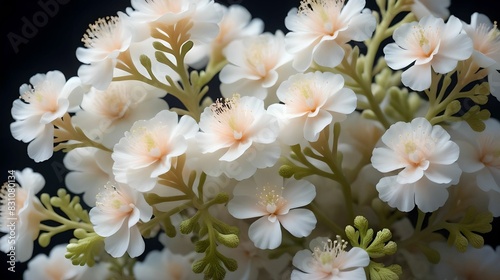 Close up of soft white coral flowers in full bloom  creating a delicate and ethereal floral composition.