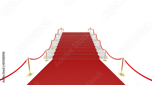 Red carpet on white stairs isolated on white background. 3d illustration.