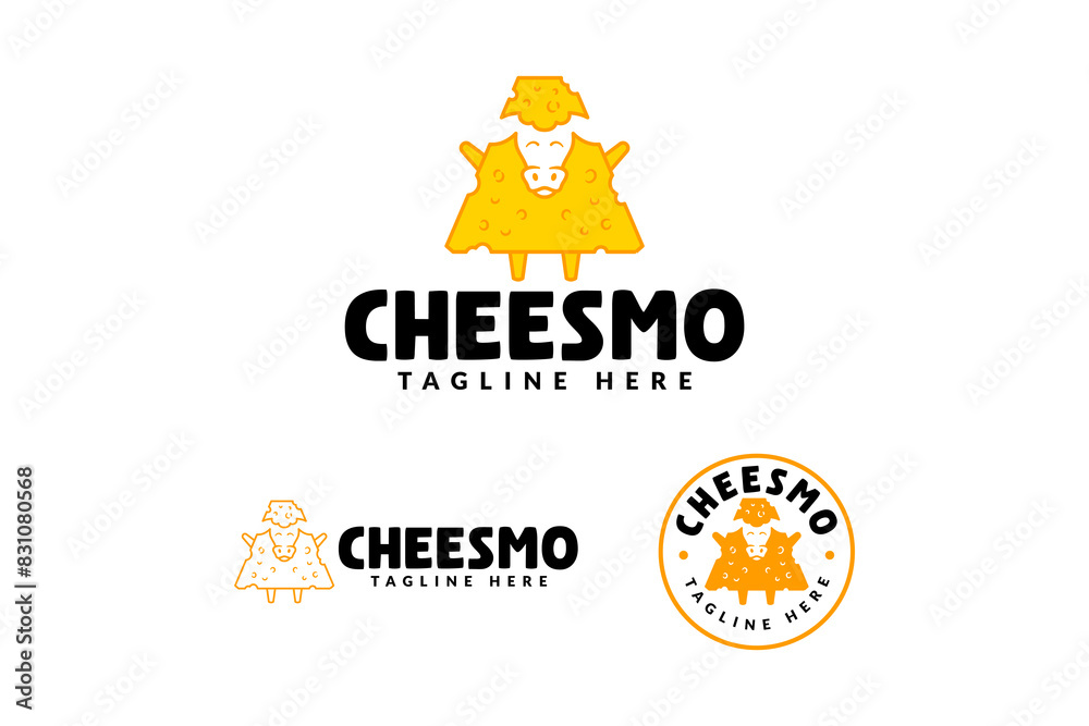 cheese with cow negative space logo design for food and product business cheese with cow negative space logo design for food and product business