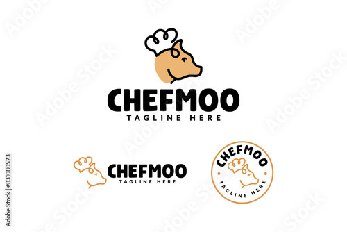 chef cow head logo design for cafe and restaurant business