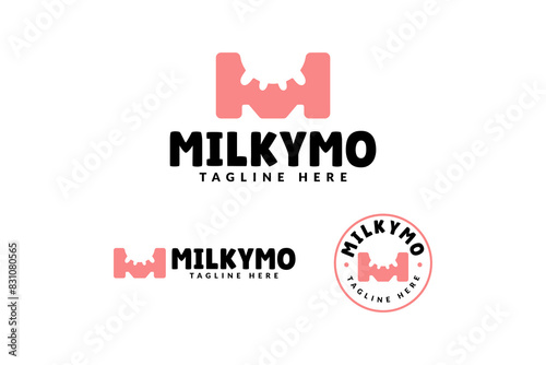 letter M with milk dairy cow logo design for food, drink and restaurant business