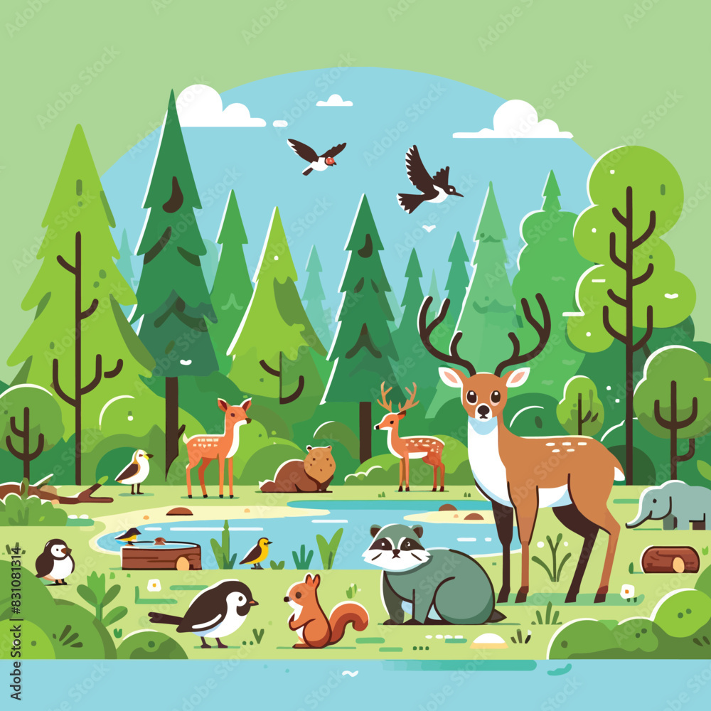 Naklejka premium illustration of wildlife preservation in the forest