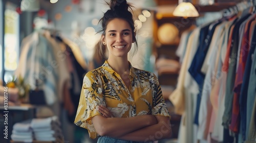 Young female business owner in a clothes shop portrait : Generative AI