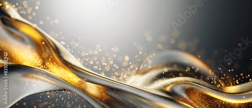 Abstract Metallic and Golden Waves with Sparkles Background.