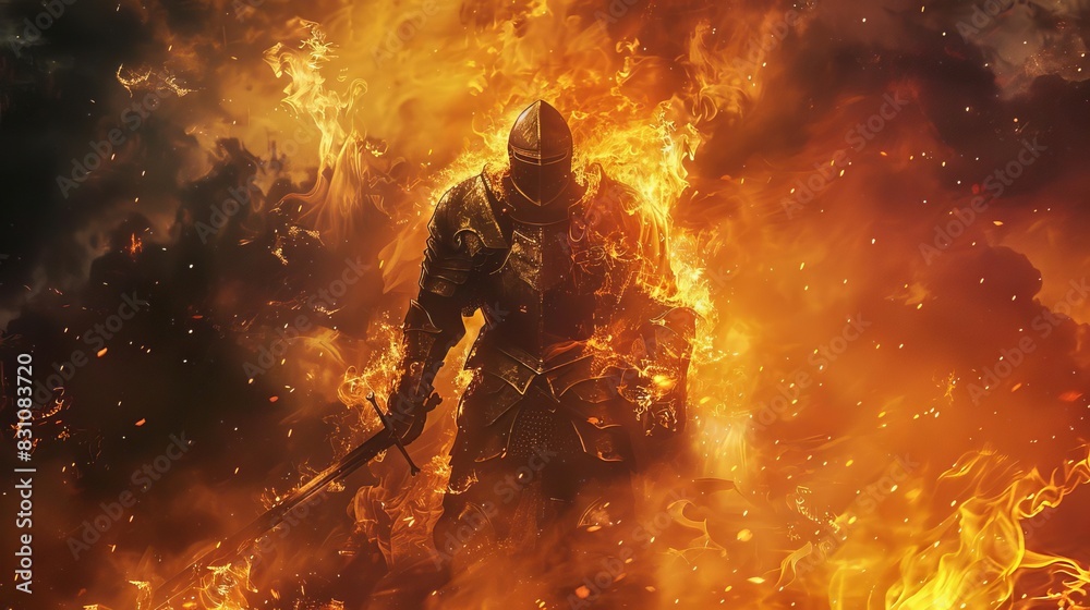 malevolent fantasy knight engulfed by raging fire and flames dramatic digital painting malevolent fantasy knight engulfed by raging fire and flames dramatic digital painting
