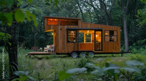 A compact,  energy-efficient tiny house with minimalist interior design