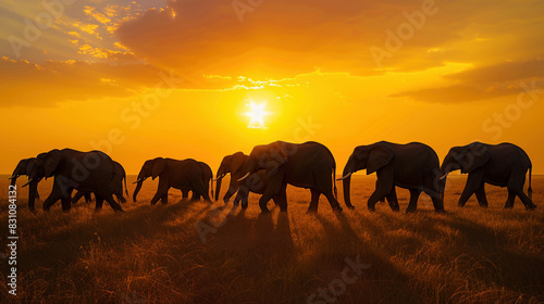 Majestic Elephants Silhouetted Against African Sunset