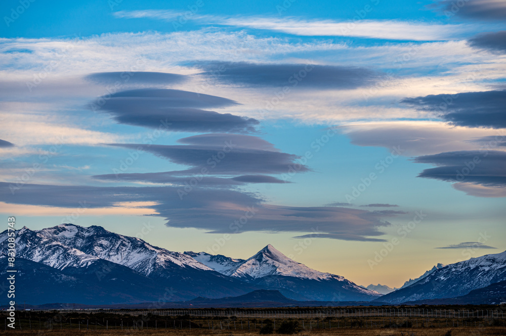 Obraz premium Layered clouds above the mountains of the Torres del Paine, Chilean Patagonia