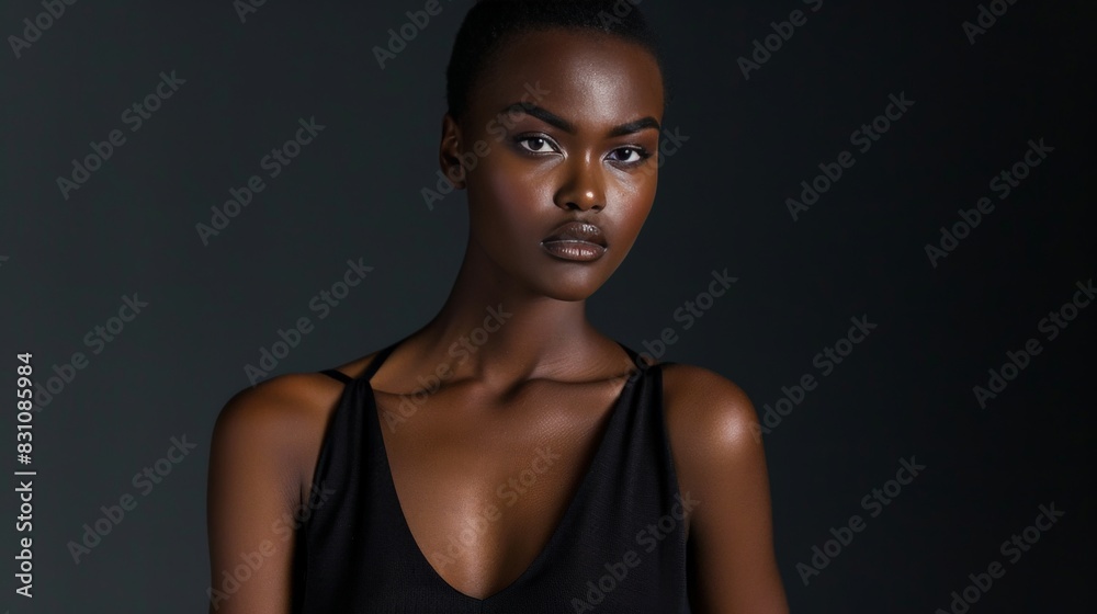 Spotlight on a model posing confidently at the end of the runway Spotlight on a model posing confidently at the end of the runway