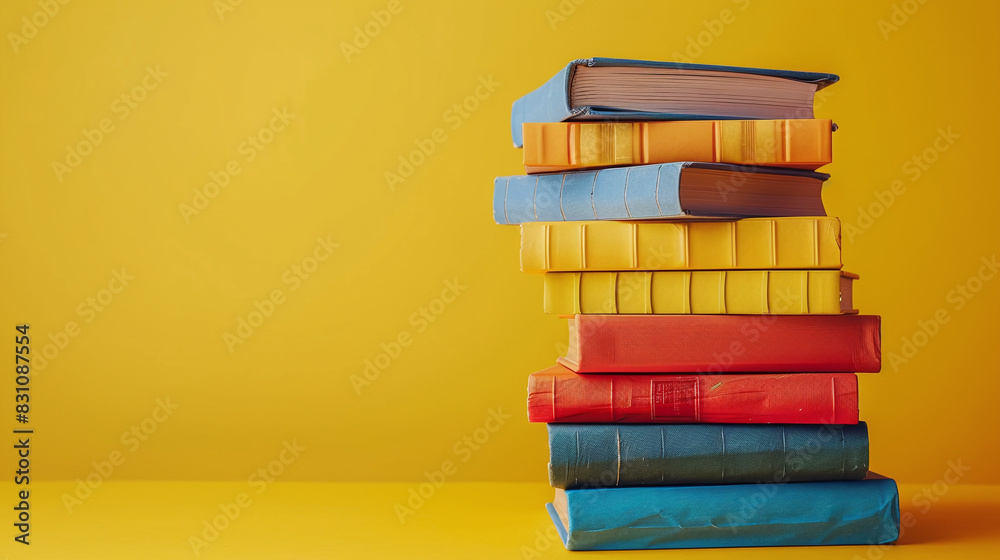 Colorful Stack of Books Against Bright Yellow Background Reading Literature Education Concept Colorful Stack of Books Against Bright Yellow Background Reading Literature Education Concept