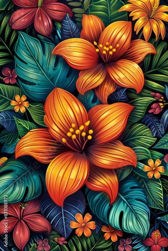 Orange Flowers and Green Leaves Painting