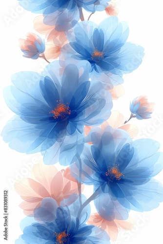 Bunch of Blue Flowers on White Background