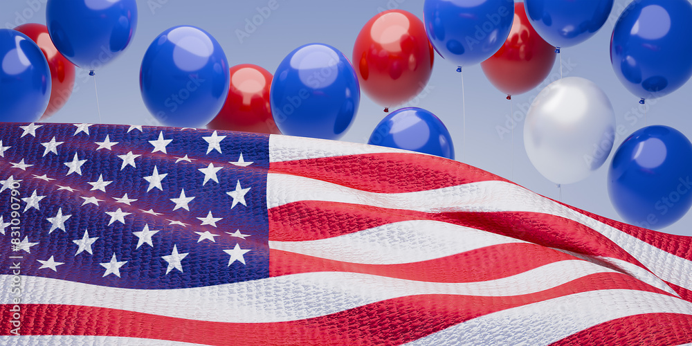 Fototapeta premium Fourth of july, USA Independence Day greeting card. 3d render.