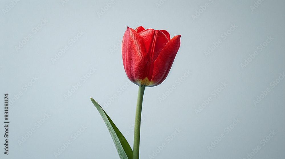 Red Tulip Bloom Against Light Grey Background Symbolizing Simplicity and Elegance Red Tulip Bloom Against Light Grey Background Symbolizing Simplicity and Elegance