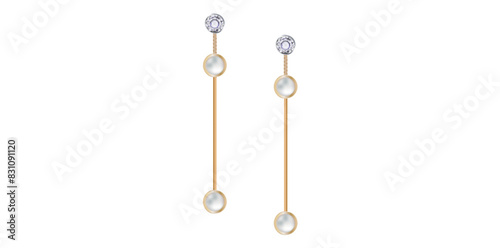 Stunning Long Fashion Tassel Earrings, Gold Chain Dangling Jewelry Vector Illustration.	