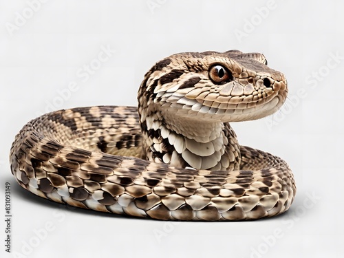 A Western Diamondback Rattlesnake snake on a white background. AI generated image