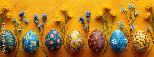 Easter eggs floral design on yellow background