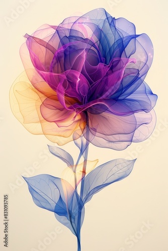 Purple Flower With Leaves on White Background