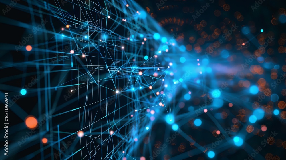 Digital abstract background for technological operations, neural networks, AI, data transmission and encryption, digital archives, audio and visual representations, scientific research. Copy space
