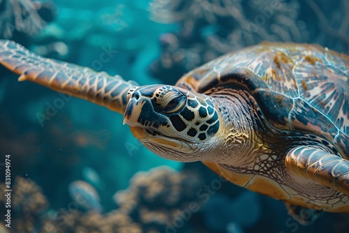 a sea turtle swimming in water