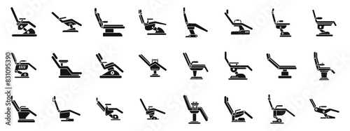 Dental chair icons simple set vector. A collection of various types of chairs and recliners. Some are designed for medical use, while others are for home use. The chairs come in different shapes and