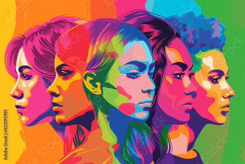 A poster features several lgbt people with different colored hair, in the style of art illustration