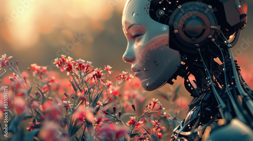 Robot in blooming field