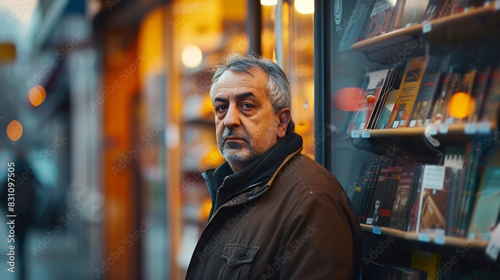 Portrait Of Male Bookshop Owner Outside Store : Generative AI Portrait Of Male Bookshop Owner Outside Store : Generative AI