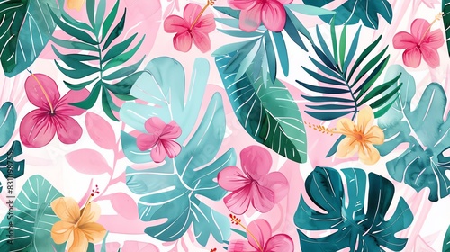 Wallpaper Mural Flat watercolor pastel-colored seamless pattern featuring delicate flowers and leaves, perfect for a serene and charming look Torontodigital.ca