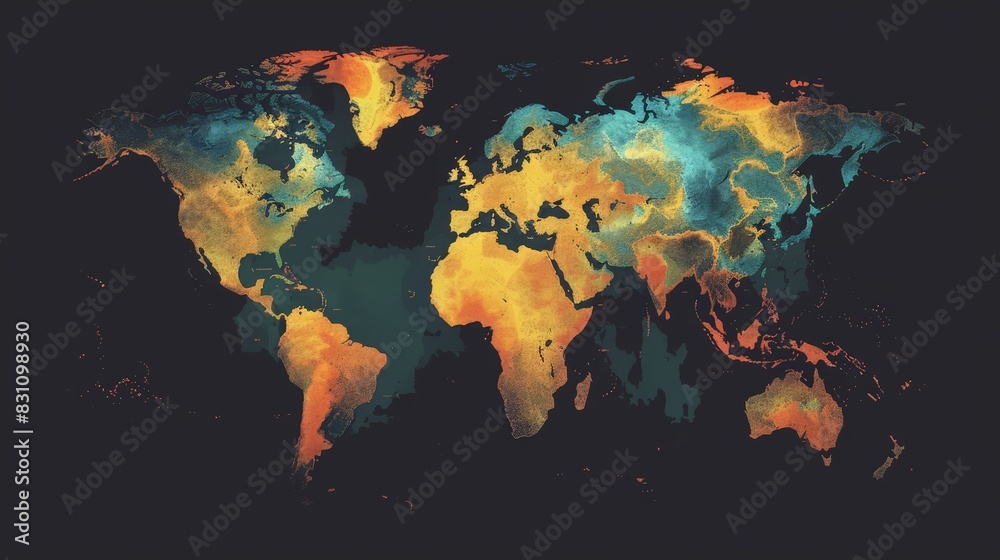 Create a world map showing the distribution of human population in urban vs. rural areas. Use a color gradient to represent different population densities. Create a world map showing the distribution of human population in urban vs. rural areas. Use a color gradient to represent different population densities.