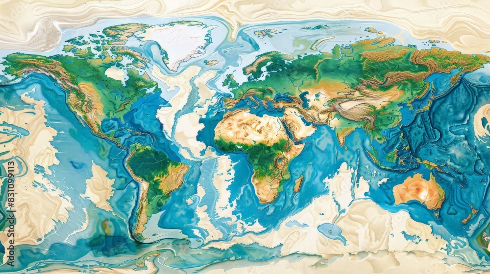 Fototapeta premium Create a world map that marks the locations of the world's largest rivers. Include the river names, lengths, and the countries they flow through.