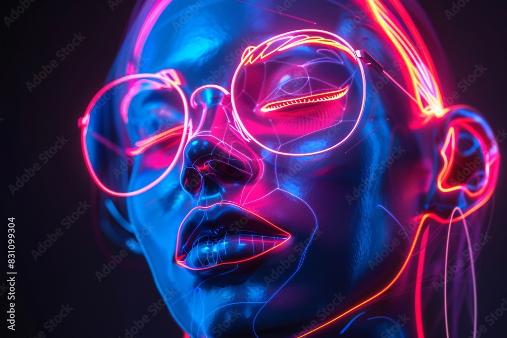 Woman wearing vibrant glasses up close Woman wearing vibrant glasses up close