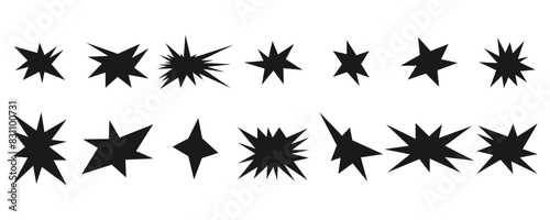 Set of trendy irregular stars and sparkles. Simple doodle abstract elements