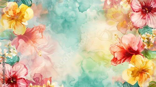 Colorful watercolor background with flower motif.
