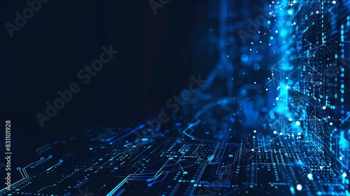 Obraz na płótnie Digital abstract background for technological operations, neural networks, AI, data transmission and encryption, digital archives, audio and visual representations, scientific research. Copy space w salonie