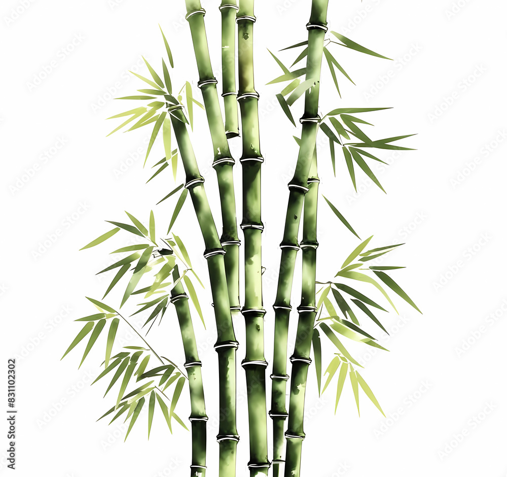 drawn green bamboo stems on white background