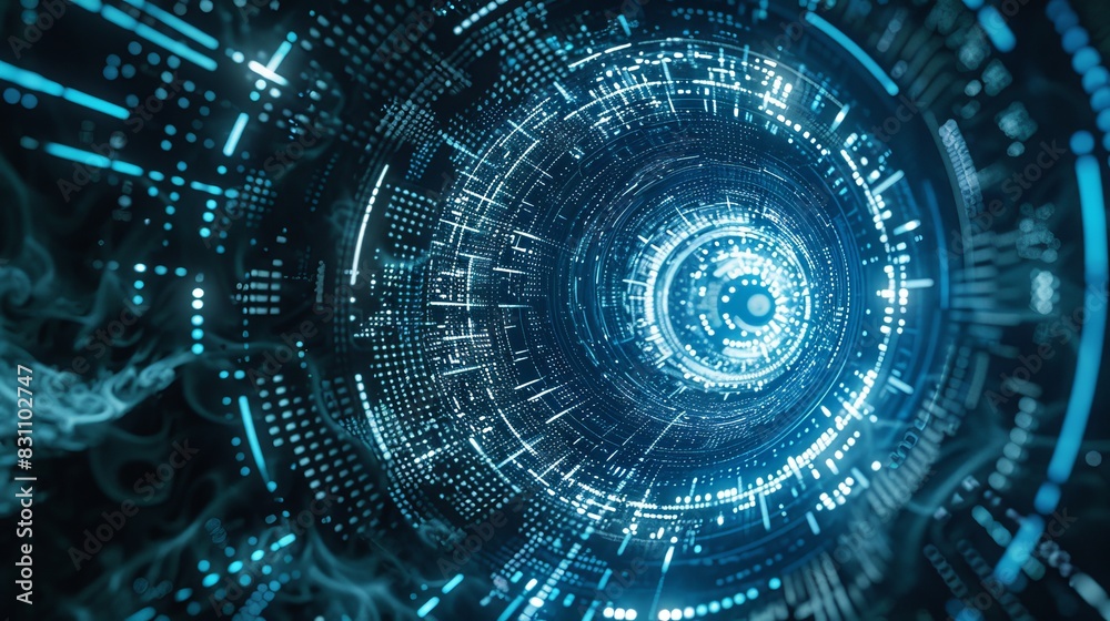 Futuristic digital data tunnel with blue lights and abstract patterns, representing technology, data flow, and information exchange. Futuristic digital data tunnel with blue lights and abstract patterns, representing technology, data flow, and information exchange.