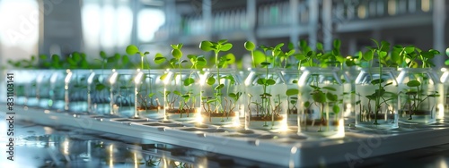 Plant Tissue Culture Growing Seedlings in Laboratory Glassware photo