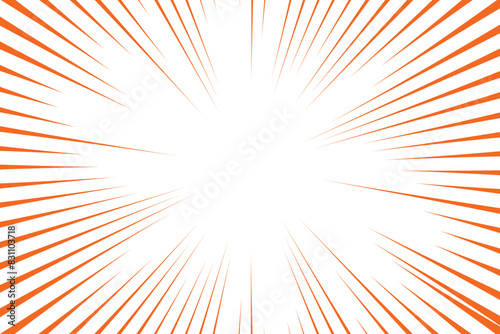 Orange radial comics style lines isolated on white background. speed abstract. Vector illustration	