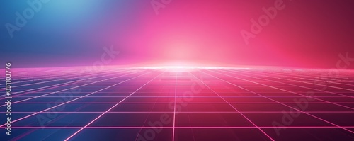 Futuristic neon landscape with glowing horizon and pink and blue gradient. Perfect for vaporwave, retro, and sci-fi themed designs.