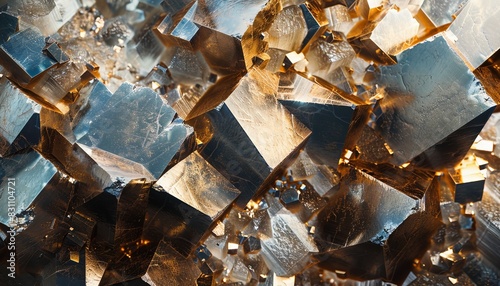 Amazing photo of shiny rough pyrite crystals. photo